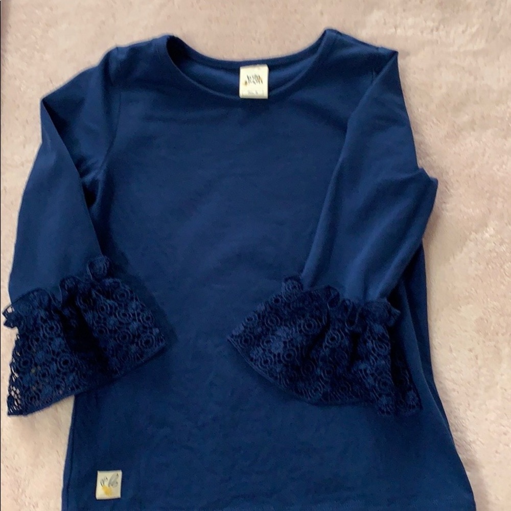 Navy lace trimmed blouse